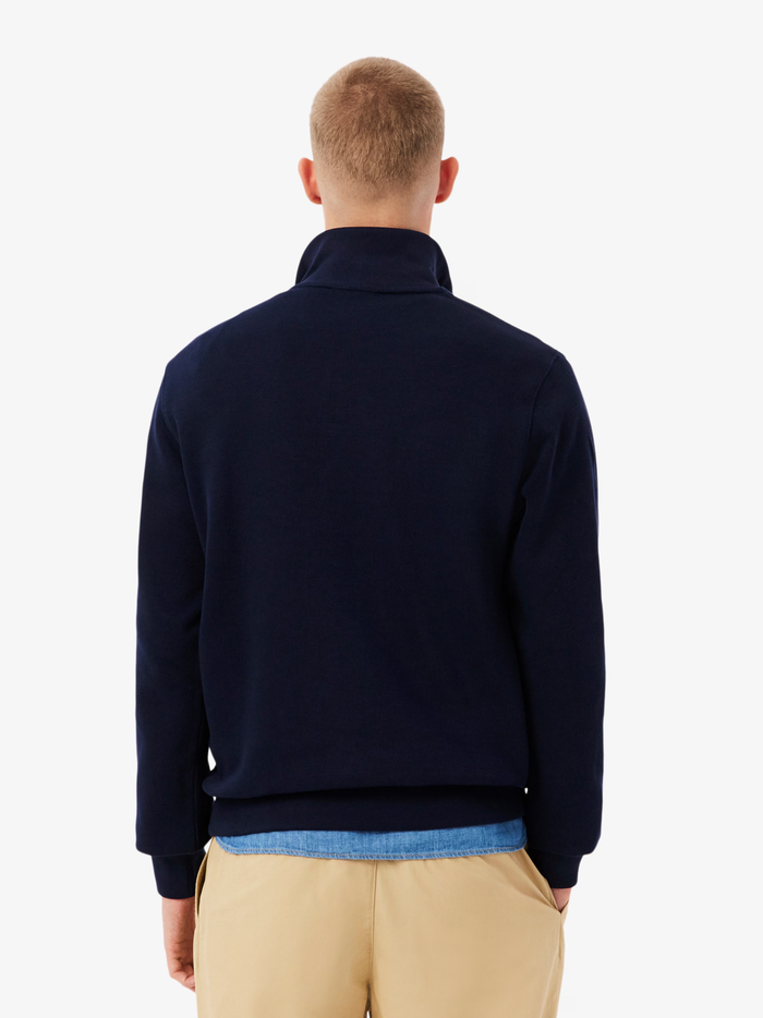LACOSTE Zip-Up High Neck Interlock Sweatshirt Midnight Blue - MAISONDEFASHION.COM