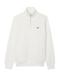 LACOSTE Zip-Up High Neck Interlock Sweatshirt in White - Front view showing full zip closure and iconic crocodile logo