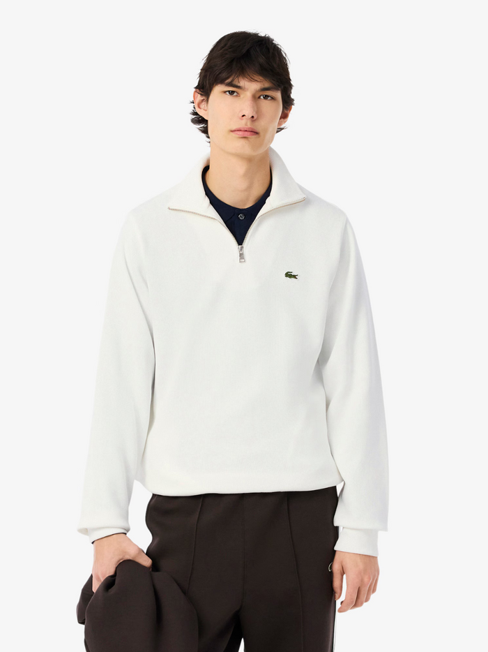 LACOSTE White Interlock Sweatshirt - Back view displaying clean minimalist design and premium interlock fabric texture