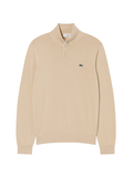 LACOSTE Zipped High Neck Cotton Sweater Beige - MAISONDEFASHION.COM