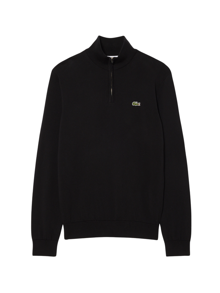 LACOSTE Zipped High Neck Cotton Sweater Black - MAISONDEFASHION.COM