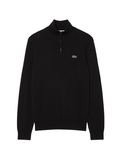LACOSTE Zipped High Neck Cotton Sweater Black - MAISONDEFASHION.COM