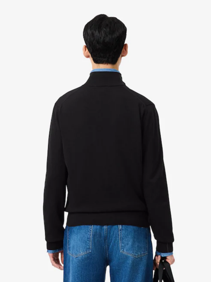 LACOSTE Zipped High Neck Cotton Sweater Black - MAISONDEFASHION.COM