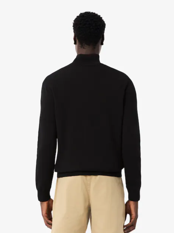 LACOSTE Zipped High Neck Cotton Sweater Black - MAISONDEFASHION.COM