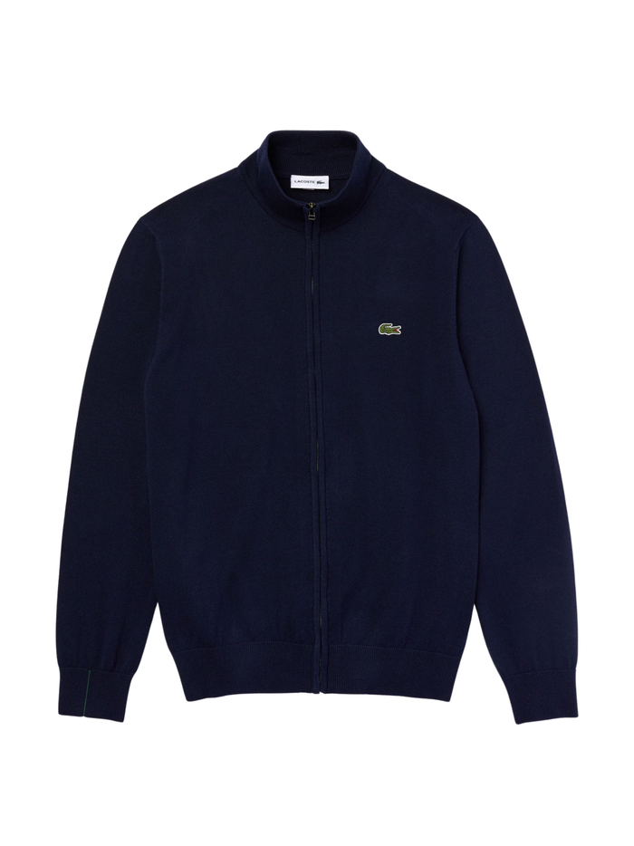 LACOSTE Zipped High Neck Cotton Sweater Midnight Blue - MAISONDEFASHION.COM