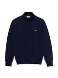 LACOSTE Zipped High Neck Cotton Sweater Midnight Blue - MAISONDEFASHION.COM