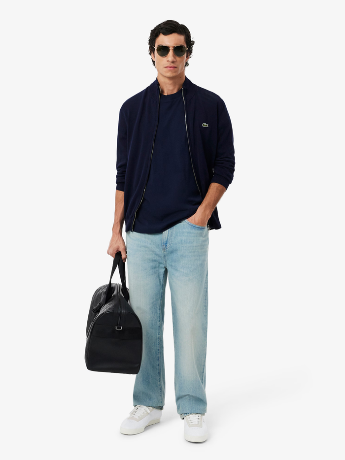LACOSTE Zipped High Neck Cotton Sweater Midnight Blue - MAISONDEFASHION.COM