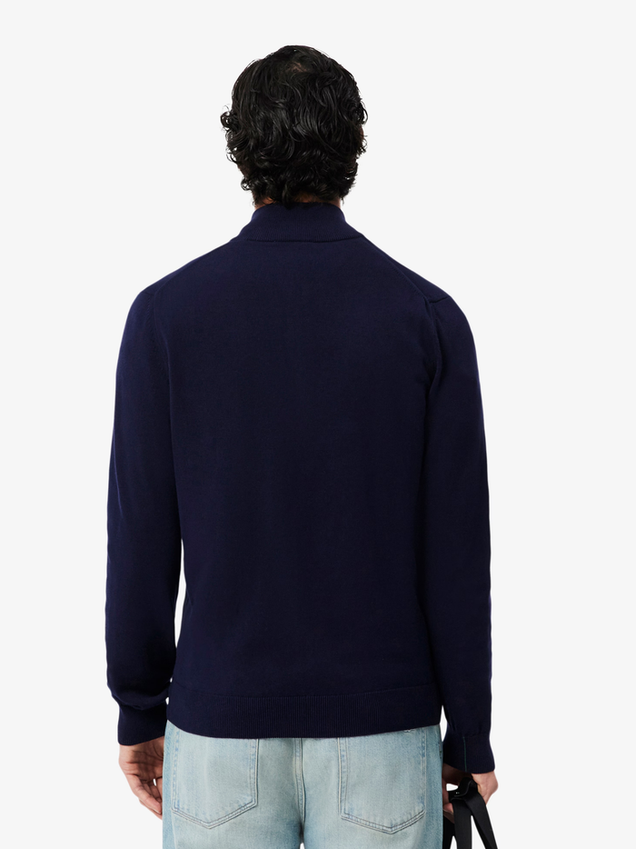 LACOSTE Zipped High Neck Cotton Sweater Midnight Blue - MAISONDEFASHION.COM