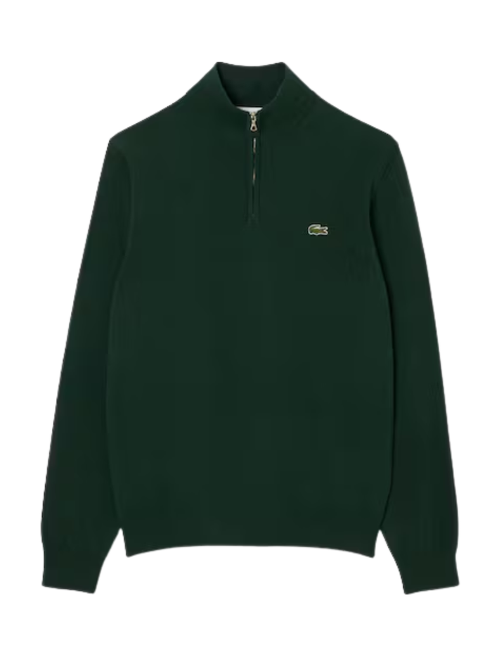 LACOSTE Zipped High Neck Cotton Sweater Sinople Green - MAISONDEFASHION.COM