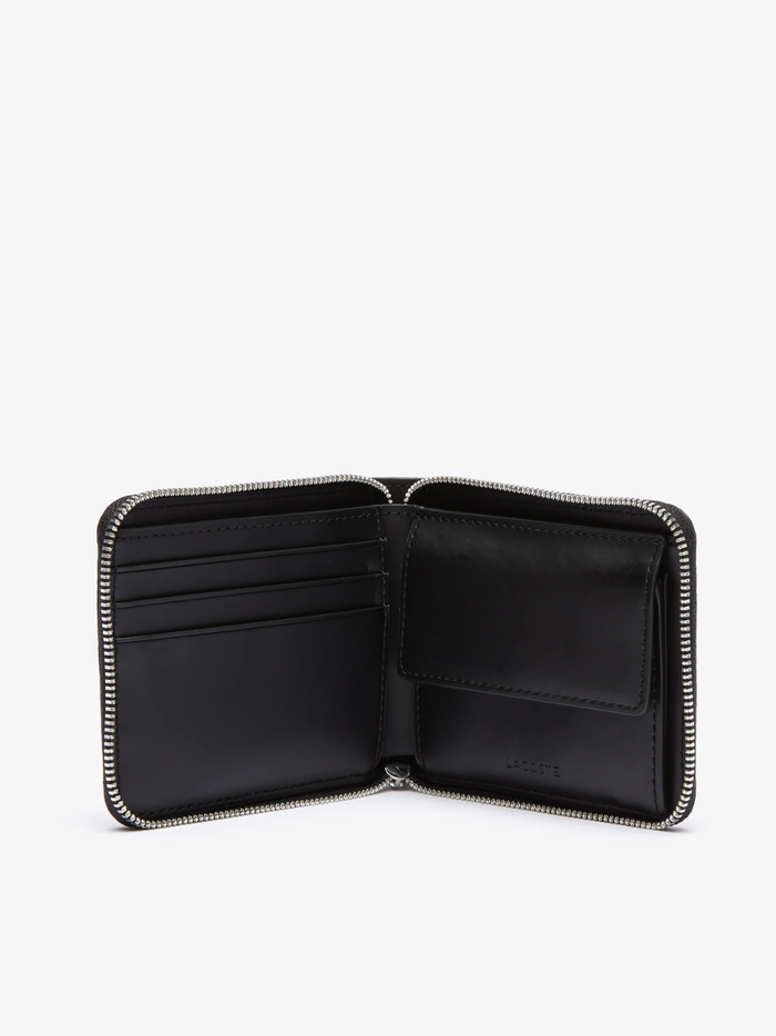 LACOSTE Zipped Monogram Billfold Black/Grey - MAISONDEFASHION.COM