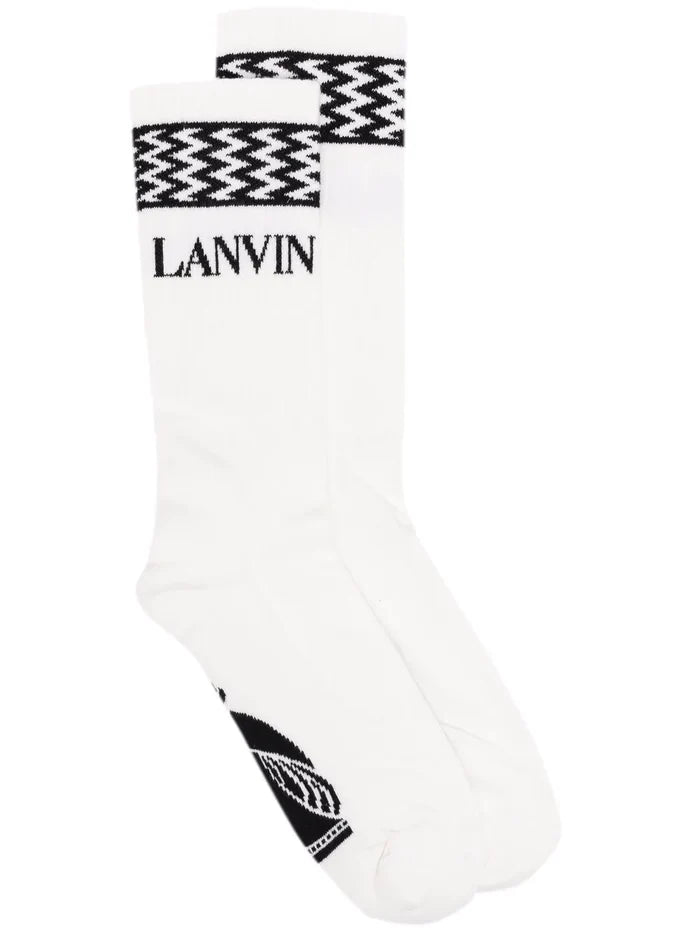 LANVIN Socks White Black - MAISONDEFASHION.COM