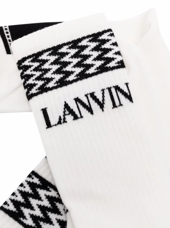 LANVIN Socks White Black - MAISONDEFASHION.COM
