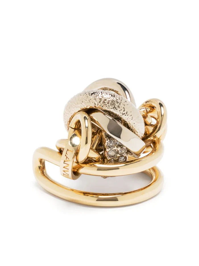 LANVIN WOMEN Partition Knot Ring Gold Crystal - MAISONDEFASHION.COM
