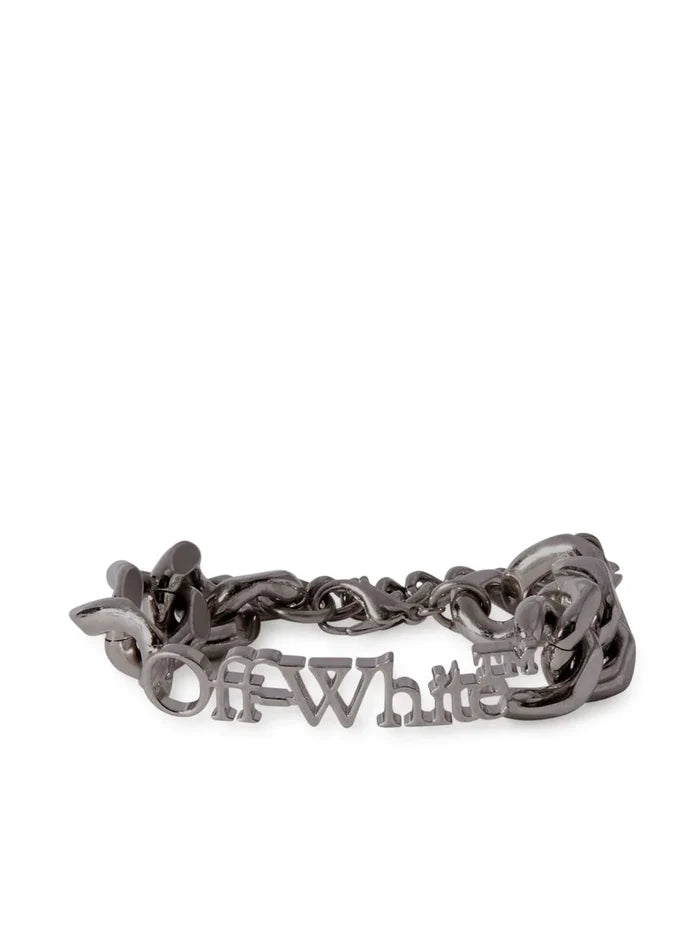 OFF-WHITE Logo Bookish Bracelet Silver - MAISONDEFASHION.COM