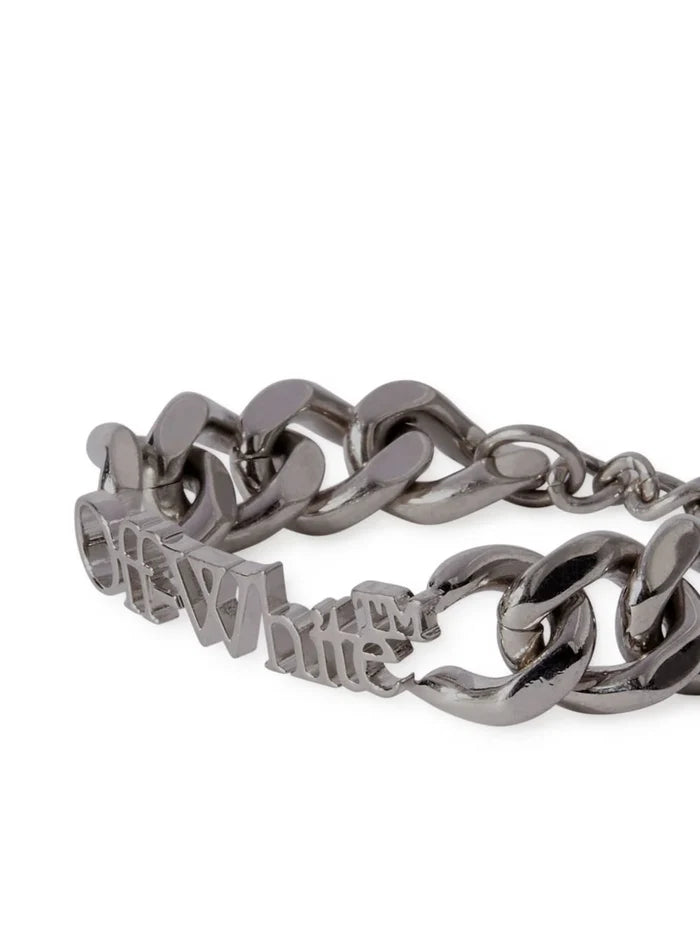 OFF-WHITE Logo Bookish Bracelet Silver - MAISONDEFASHION.COM