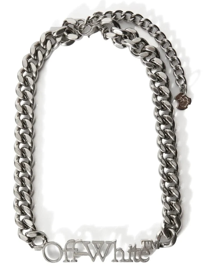 OFF-WHITE Logo Bookish Necklace Silver - MAISONDEFASHION.COM