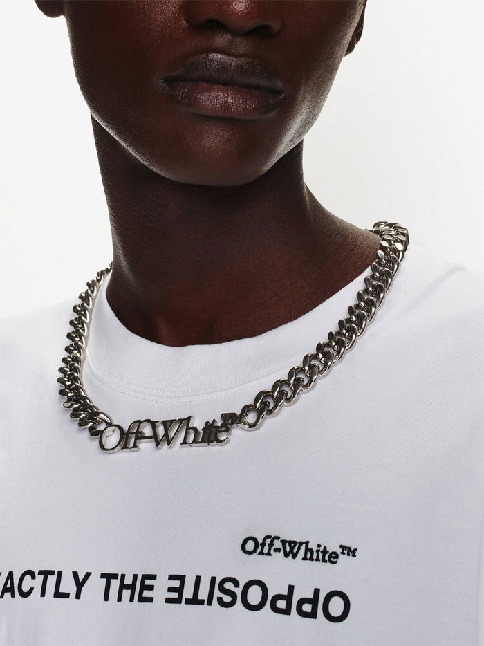 OFF-WHITE Logo Bookish Necklace Silver - MAISONDEFASHION.COM