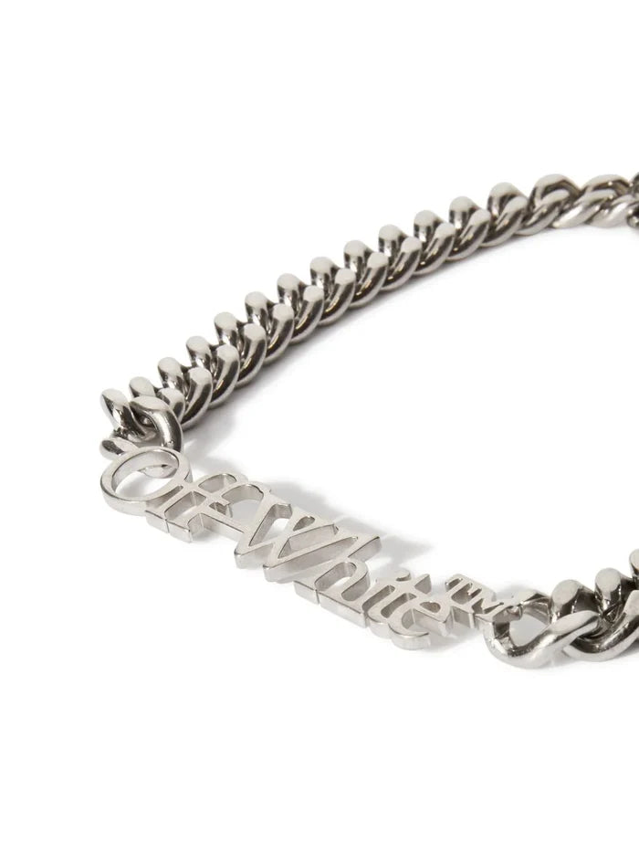 OFF-WHITE Logo Bookish Necklace Silver - MAISONDEFASHION.COM