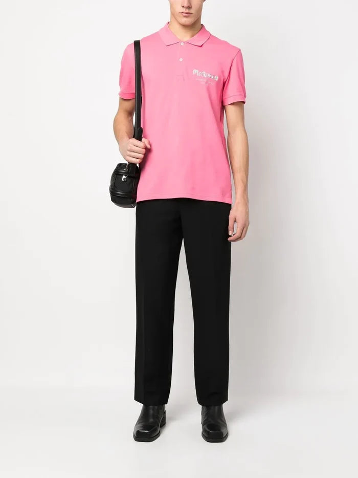 ALEXANDER MCQUEEN Logo Embroidered Polo Shirt Pink - MAISONDEFASHION.COM