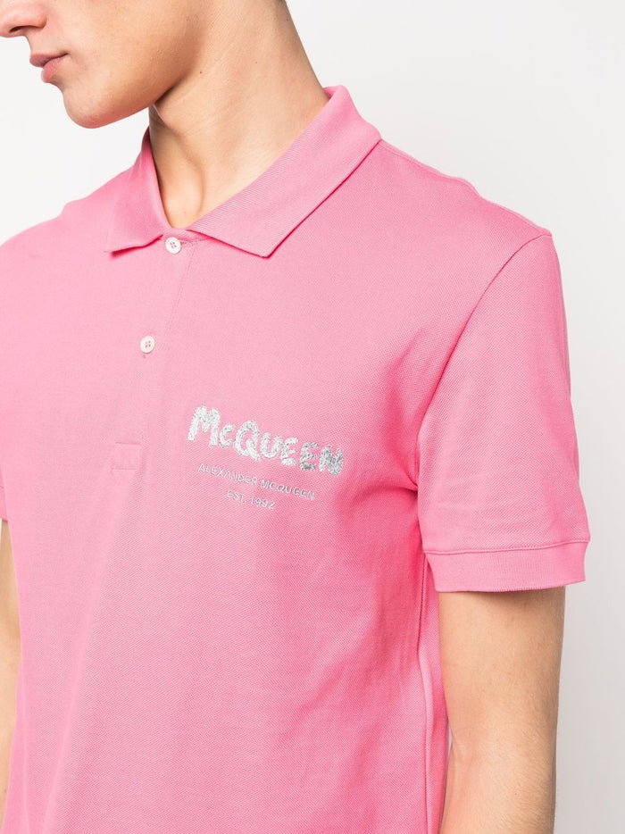 ALEXANDER MCQUEEN Logo Embroidered Polo Shirt Pink - MAISONDEFASHION.COM