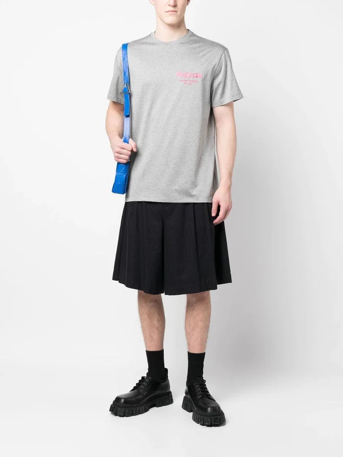 ALEXANDER MCQUEEN Logo Embroidered T-Shirt Grey - MAISONDEFASHION.COM