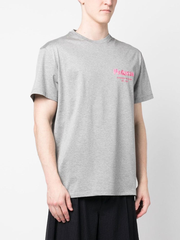 ALEXANDER MCQUEEN Logo Embroidered T-Shirt Grey - MAISONDEFASHION.COM