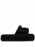 VERSACE Logo Monogram Platform Slides Black - MAISONDEFASHION.COM