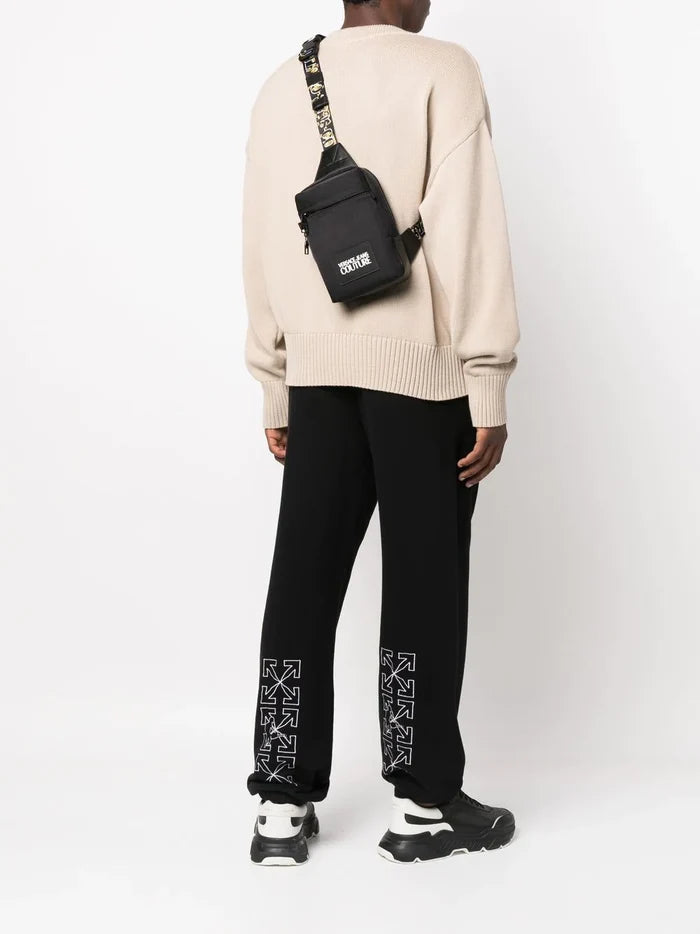 VERSACE Logo Patch Baroque Strap Bag Black - MAISONDEFASHION.COM