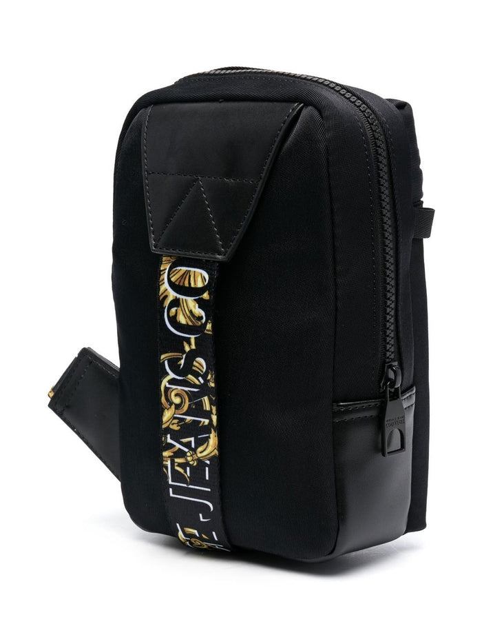 VERSACE Logo Patch Baroque Strap Bag Black - MAISONDEFASHION.COM