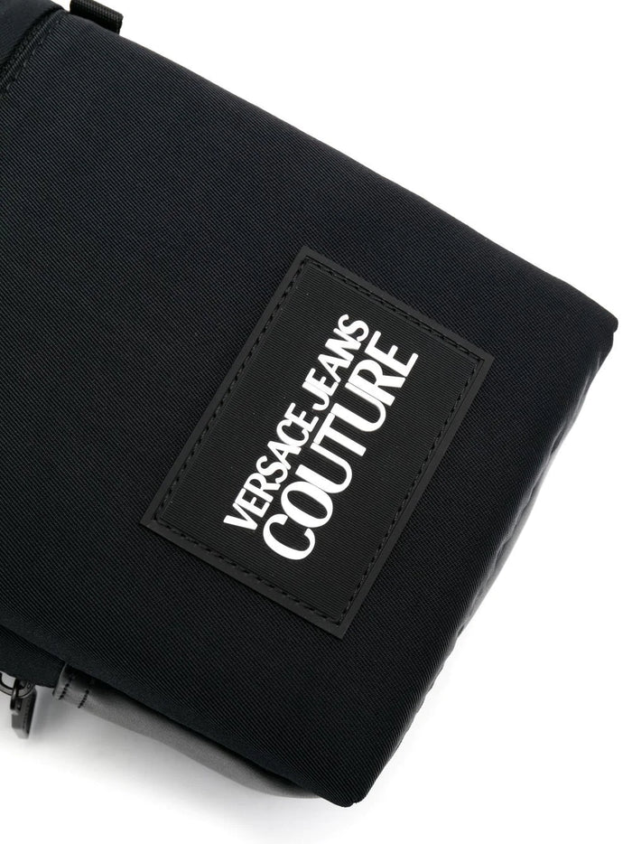 VERSACE Logo Patch Baroque Strap Bag Black - MAISONDEFASHION.COM