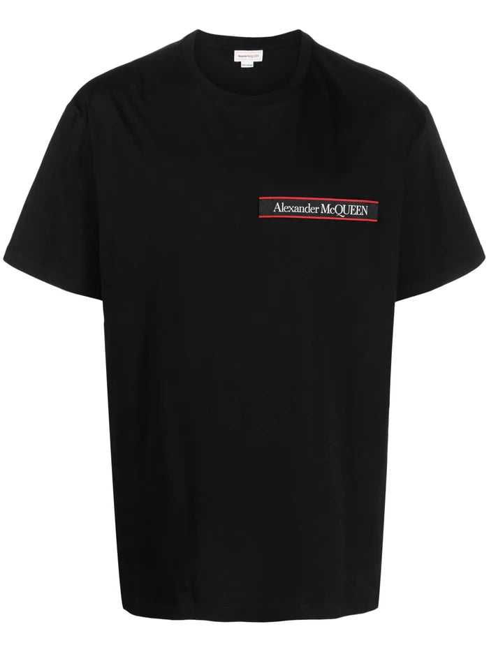 ALEXANDER MCQUEEN Logo Patch Cotton T-Shirt Black - MAISONDEFASHION.COM