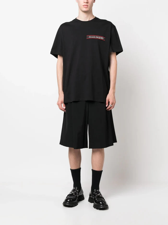 ALEXANDER MCQUEEN Logo Patch Cotton T-Shirt Black - MAISONDEFASHION.COM