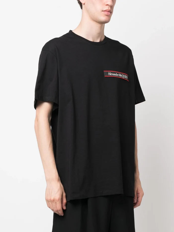 ALEXANDER MCQUEEN Logo Patch Cotton T-Shirt Black - MAISONDEFASHION.COM