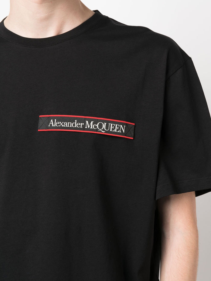 ALEXANDER MCQUEEN Logo Patch Cotton T-Shirt Black - MAISONDEFASHION.COM
