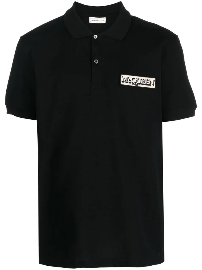 ALEXANDER MCQUEEN Logo Patch Embroidered Polo Shirt Black - MAISONDEFASHION.COM