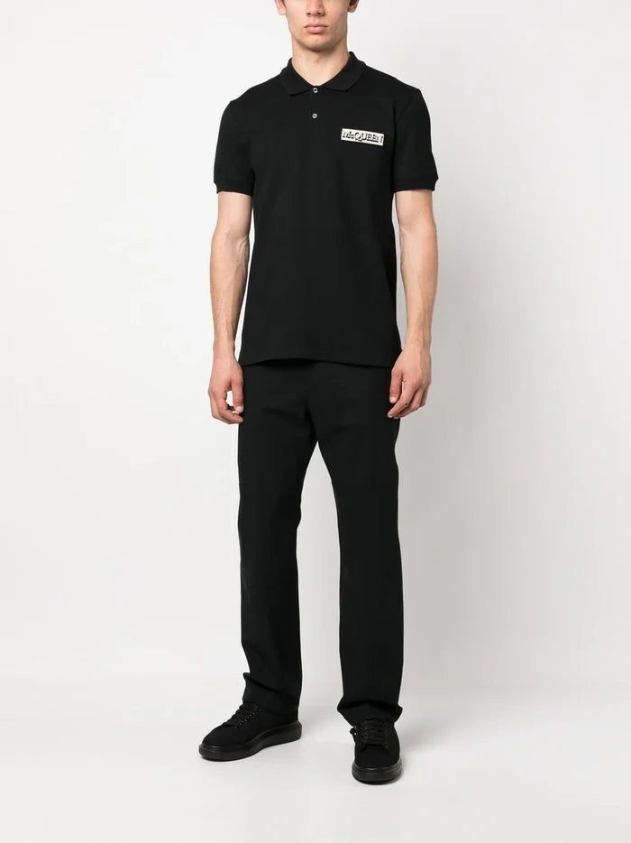 ALEXANDER MCQUEEN Logo Patch Embroidered Polo Shirt Black - MAISONDEFASHION.COM