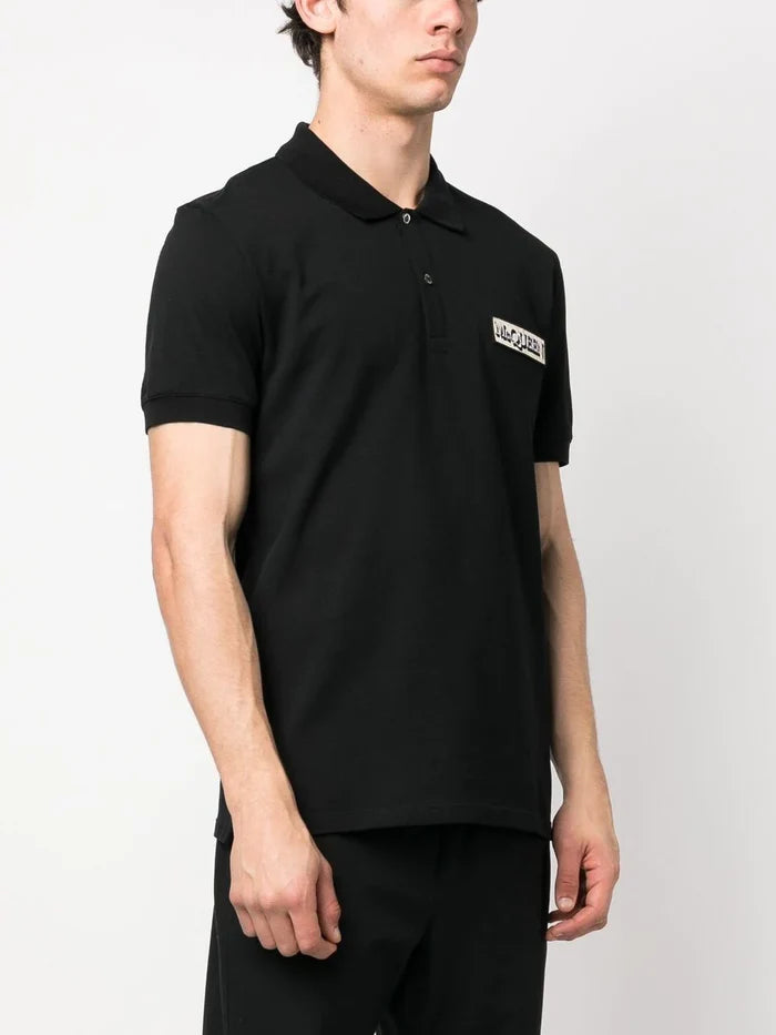 ALEXANDER MCQUEEN Logo Patch Embroidered Polo Shirt Black - MAISONDEFASHION.COM
