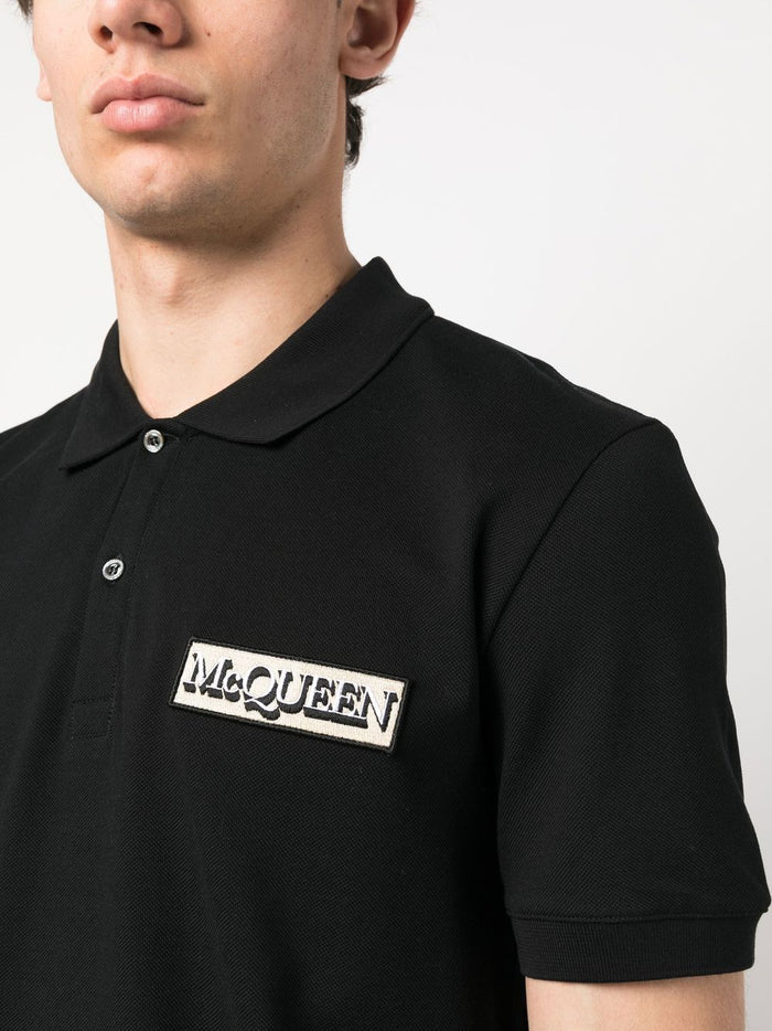 ALEXANDER MCQUEEN Logo Patch Embroidered Polo Shirt Black - MAISONDEFASHION.COM