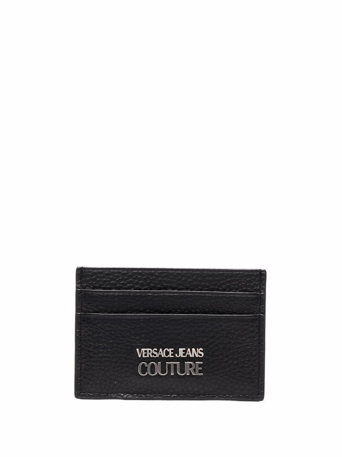 VERSACE JEANS COUTURE Logo Plaque Card Holder Black - MAISONDEFASHION.COM