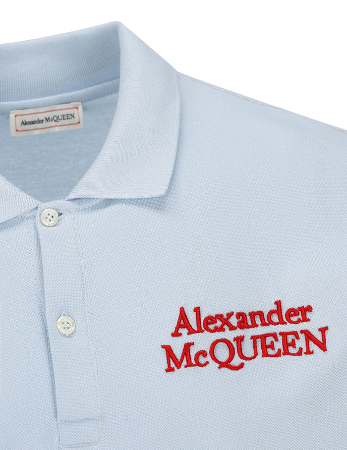 ALEXANDER MCQUEEN Logo Polo Shirt Frost Blue - MAISONDEFASHION.COM