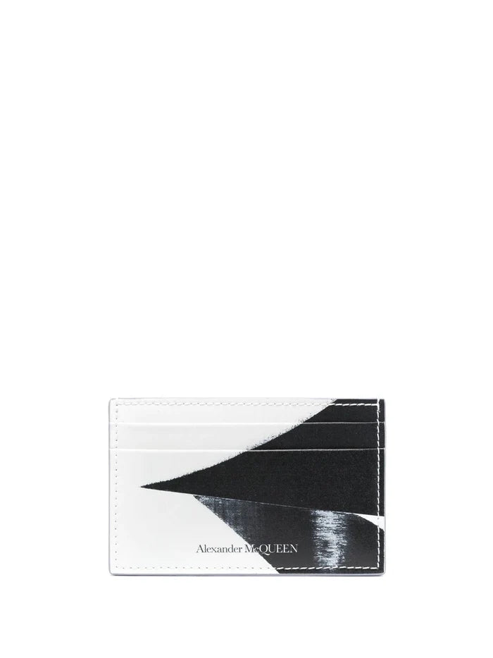 ALEXANDER MCQUEEN Logo Print Artwork Card Holder Black/Ivory - MAISONDEFASHION.COM