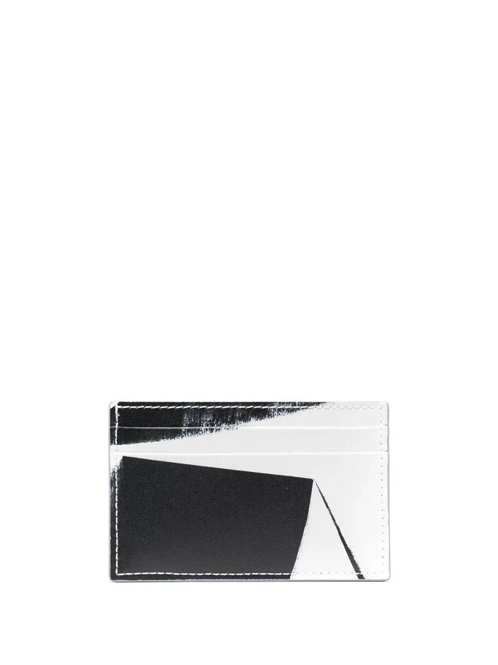 ALEXANDER MCQUEEN Logo Print Artwork Card Holder Black/Ivory - MAISONDEFASHION.COM