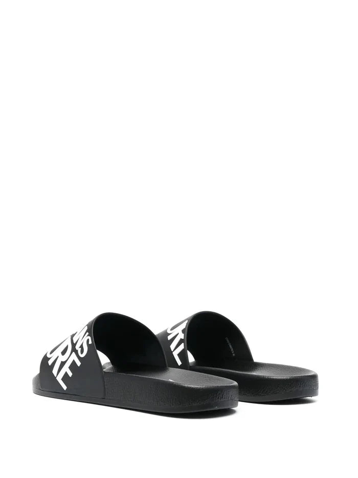 VERSACE Logo-Print Slides Black/White - MAISONDEFASHION.COM