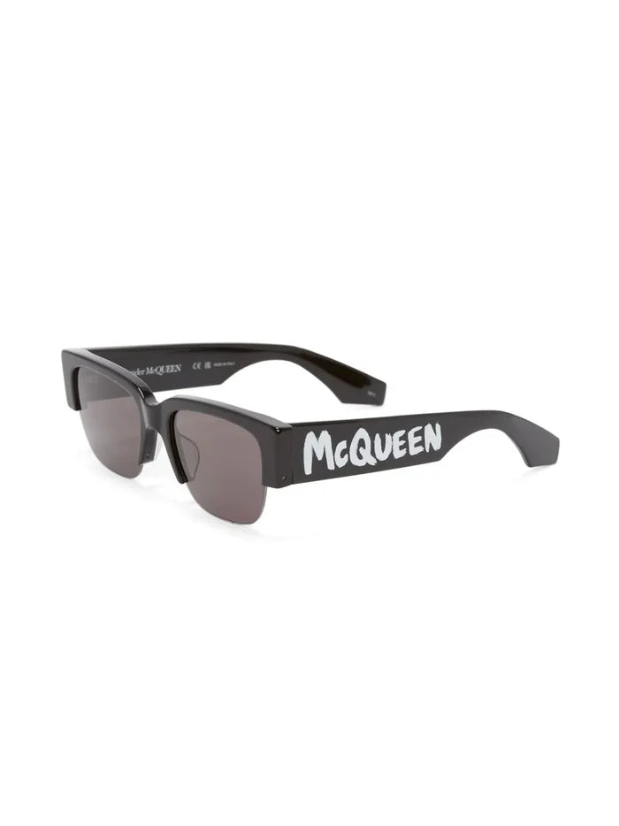 ALEXANDER MCQUEEN Logo-print Square-frame Sunglasses Black - MAISONDEFASHION.COM