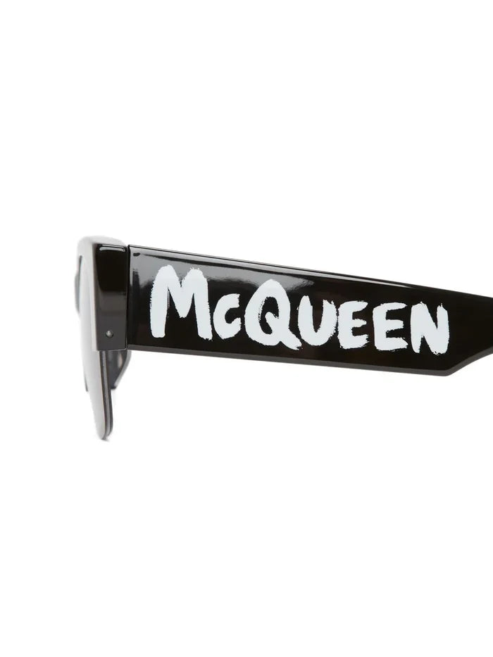 ALEXANDER MCQUEEN Logo-print Square-frame Sunglasses Black - MAISONDEFASHION.COM