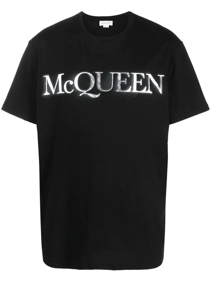 ALEXANDER MCQUEEN Logo-print T-shirt Black/Silver - MAISONDEFASHION.COM