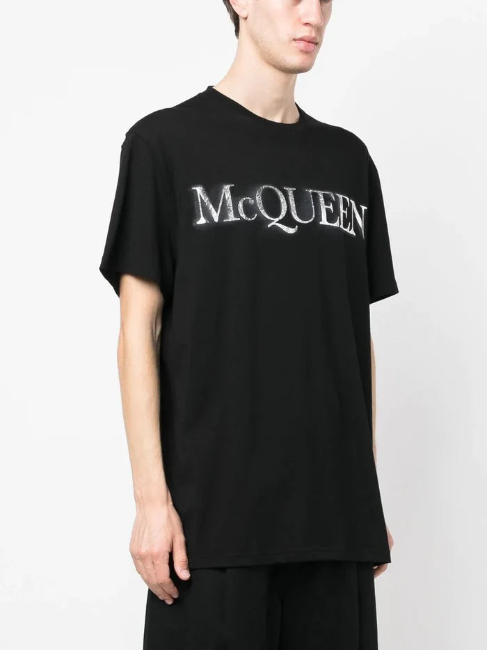 ALEXANDER MCQUEEN Logo-print T-shirt Black/Silver - MAISONDEFASHION.COM