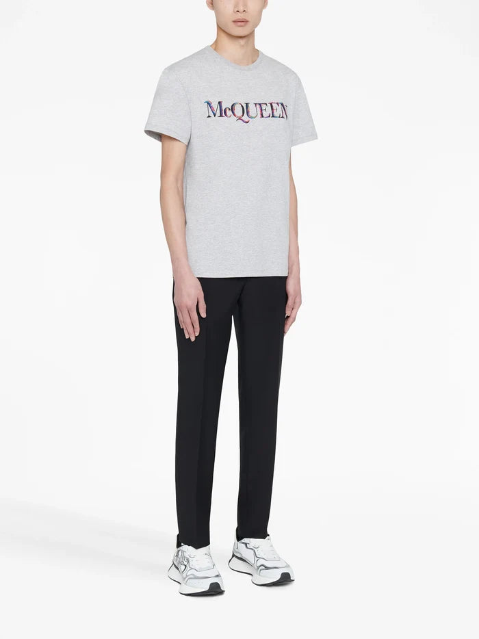 ALEXANDER MCQUEEN Logo Print T-Shirt Light Pale Grey Mix - MAISONDEFASHION.COM