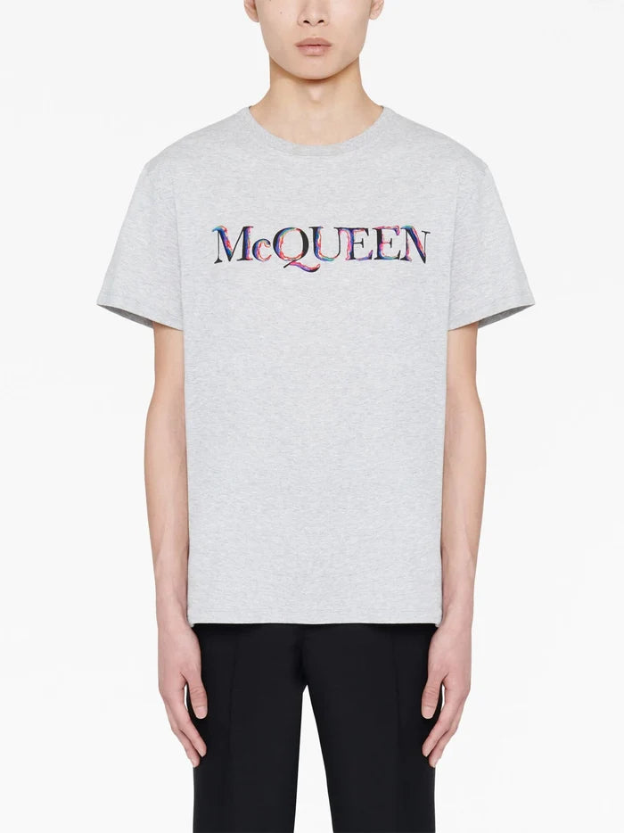 ALEXANDER MCQUEEN Logo Print T-Shirt Light Pale Grey Mix - MAISONDEFASHION.COM