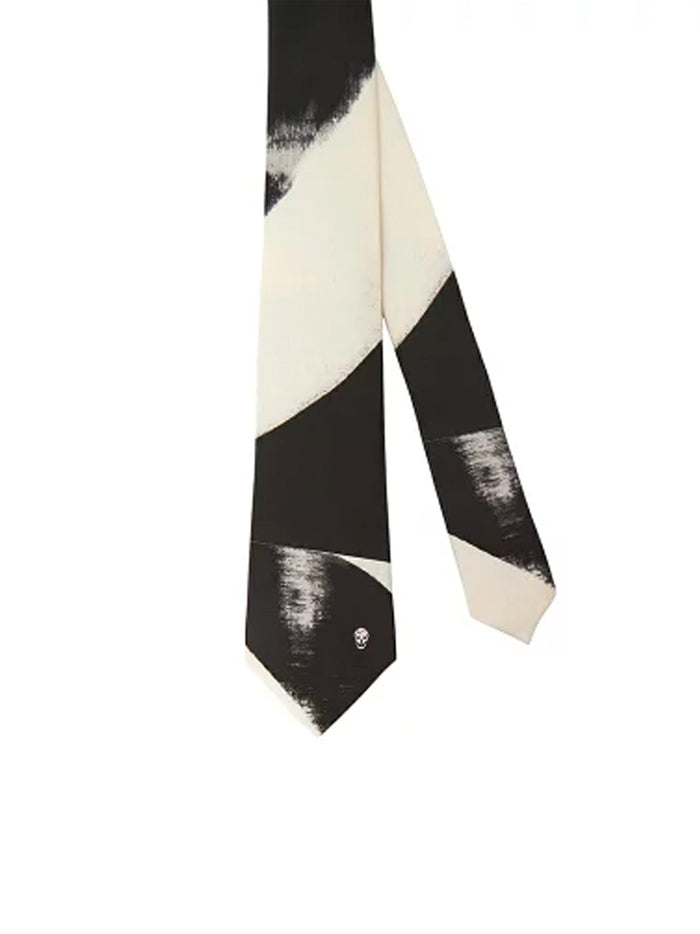 ALEXANDER MCQUEEN Skull Stamp Tie Black/Ivory - MAISONDEFASHION.COM